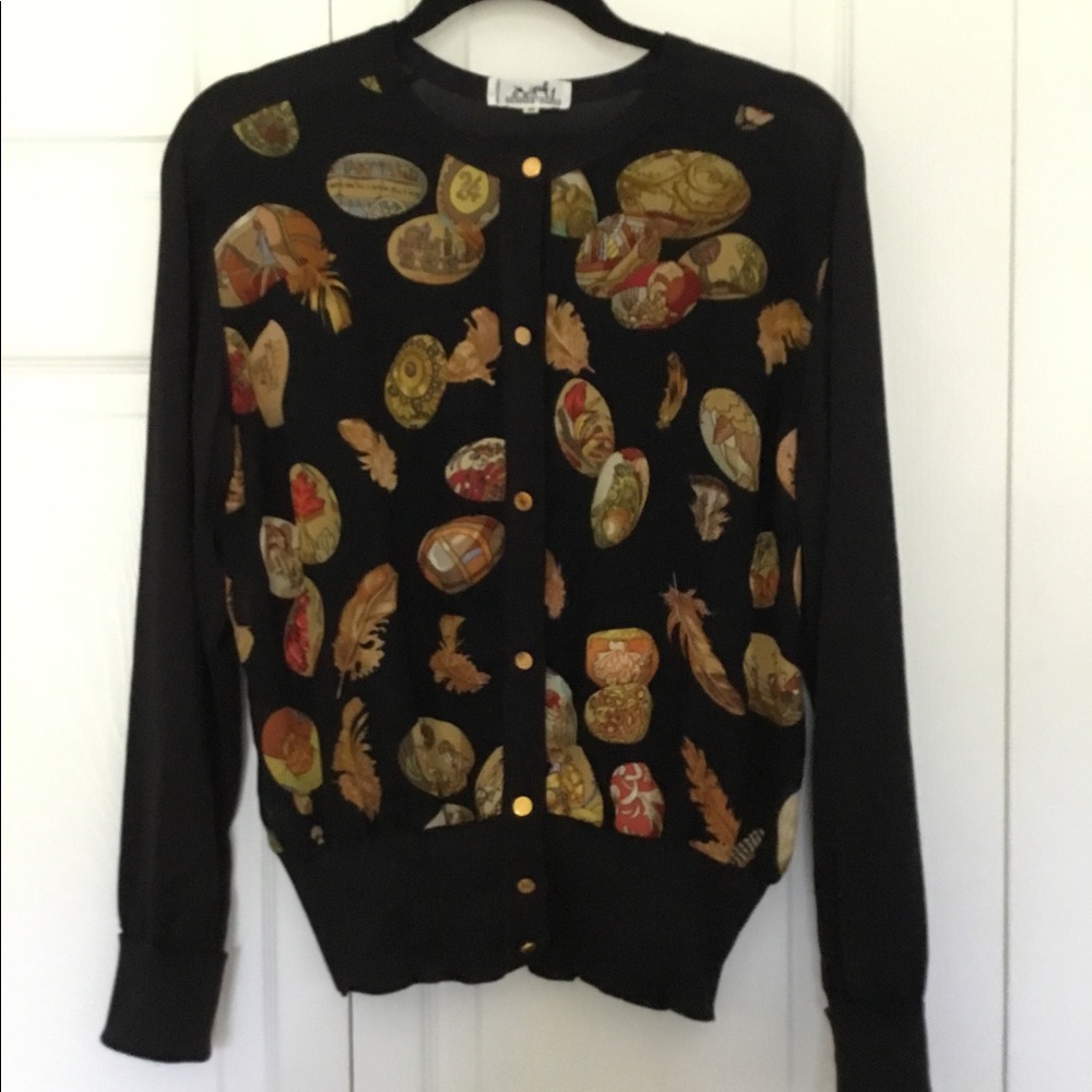 Hermès Silk & Rayon Cardigan w/Gold Buttons
